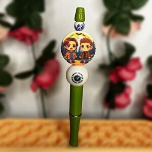 Chibi Supernatural Sam & Dean Handmade Beaded Pen